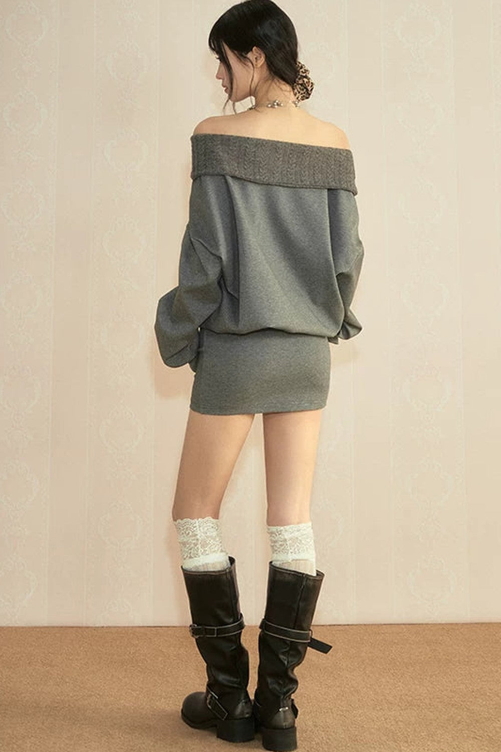 One-Shoulder Long Sleeve Knit Dress