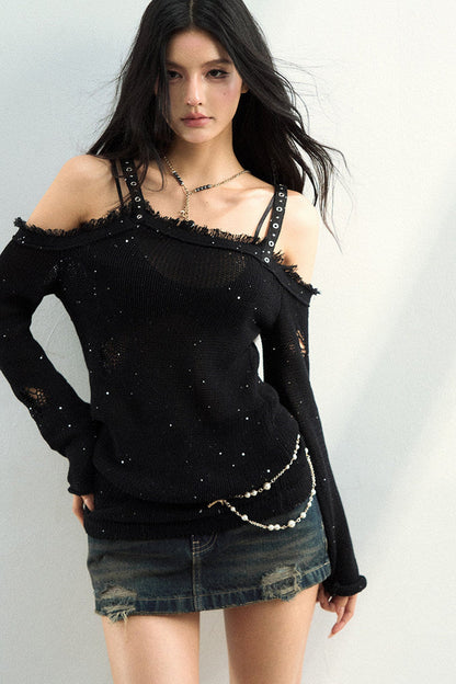 Distressed Raw Edge Knit Top