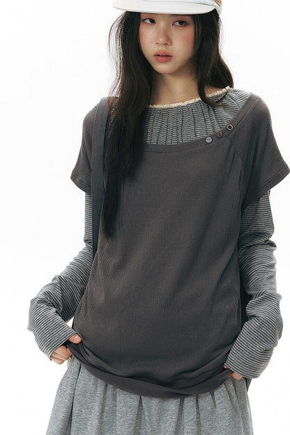 Color-Blocked Raglan Knit Blouse