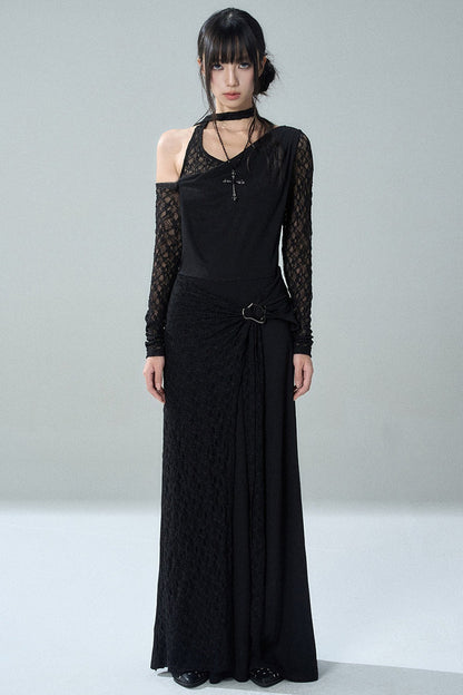 Black Off-The-Shoulder Halter Long Dress