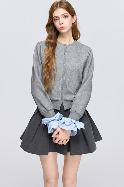 Layered-Look Bow Knit Cardigan