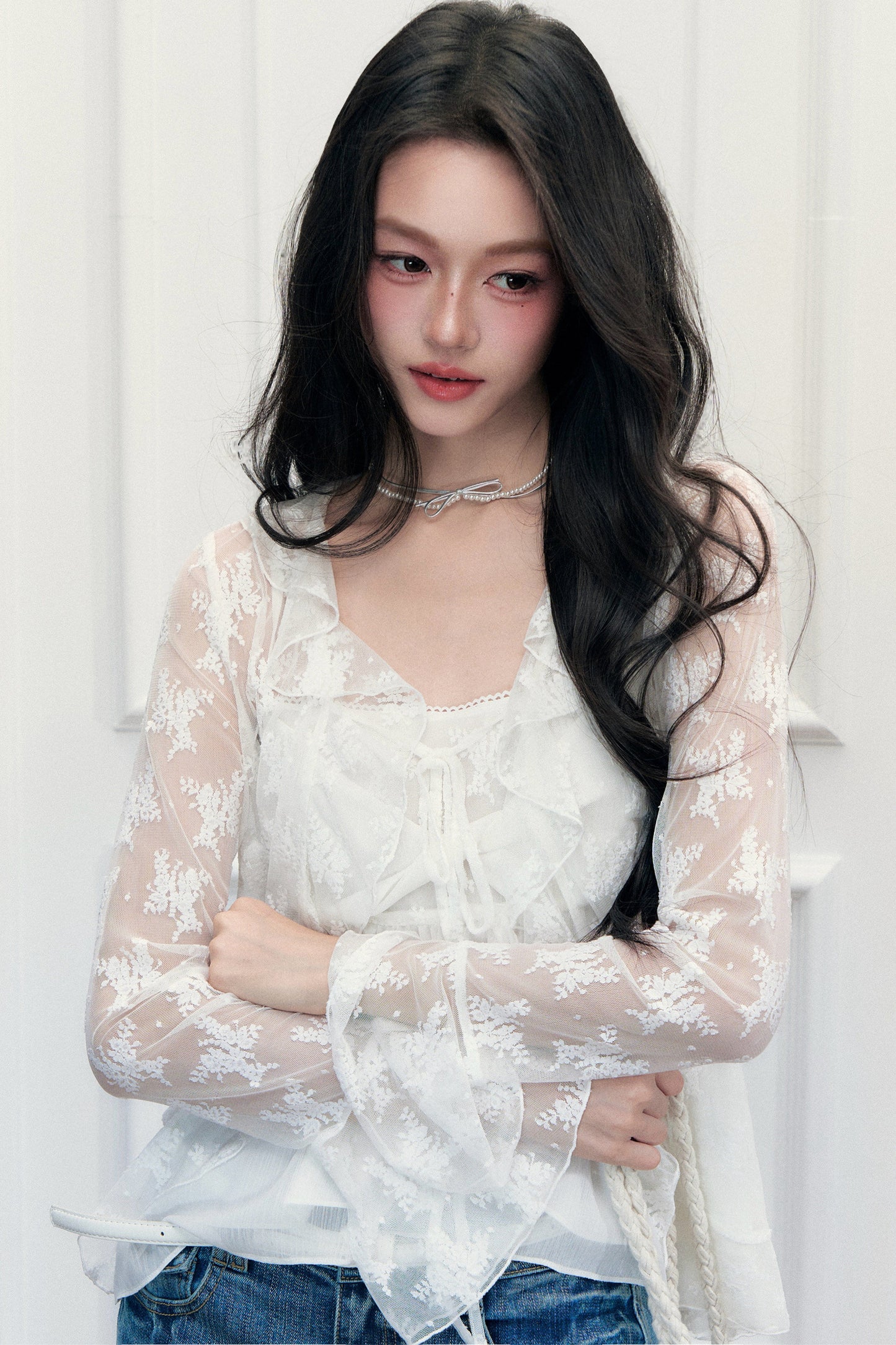 White Floral Lace Camisole Cardigan Set-Up
