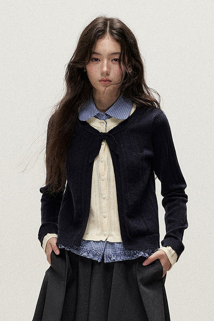 Plaid Collar Layered-Look Knit Top