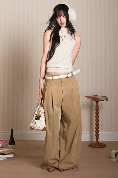 Layered High-Neck Vest and Tie-Up Cardigan Set-Up