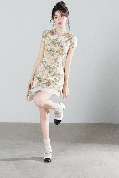 Floral Jacquard Doll Collar Dress