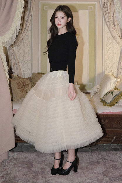 Multi-Layered Pleated Tulle Skirt
