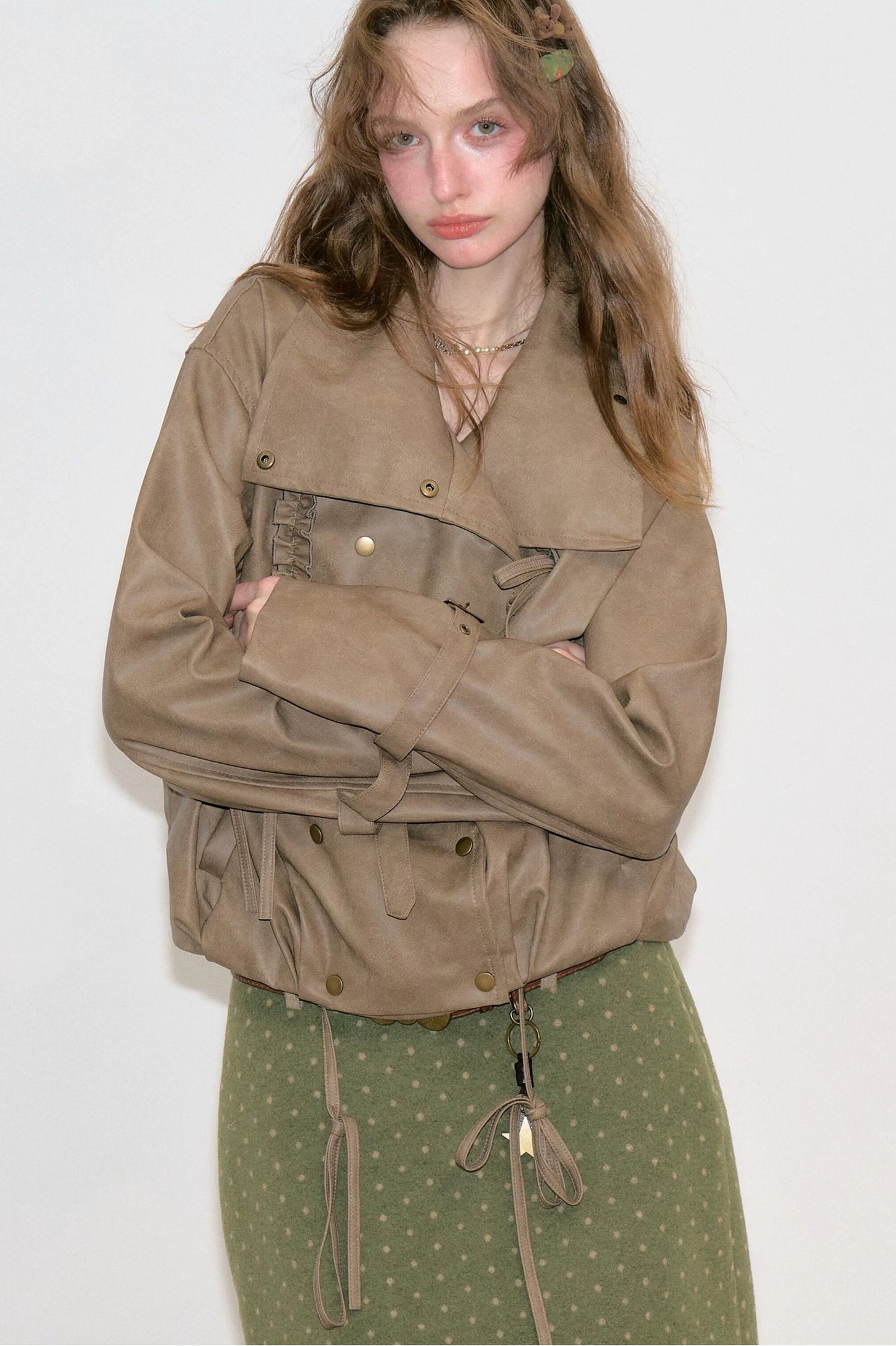 Chaqueta de cuero marrón retro