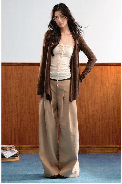 Knit Tie-Up Tube Cardigan Set-Up