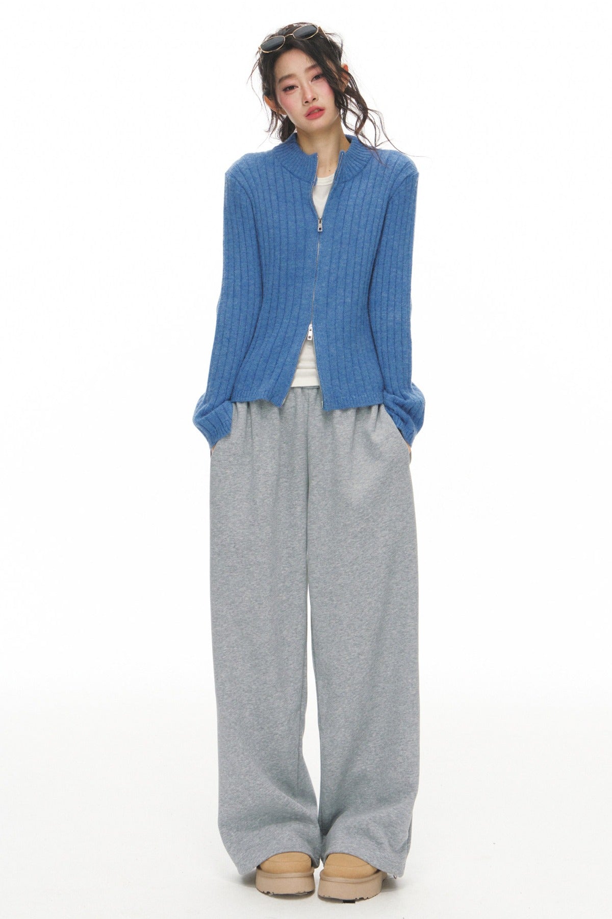 Blue Knitted Cardigan Set-Up