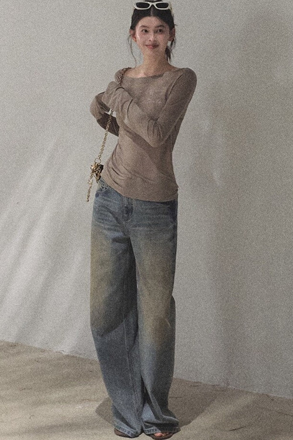 Printed Lyocell Linen Long Sleeve Top