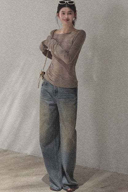 Printed Lyocell Linen Long Sleeve Top