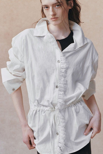 Oversized Crinkled Lace Drawstring Shirt