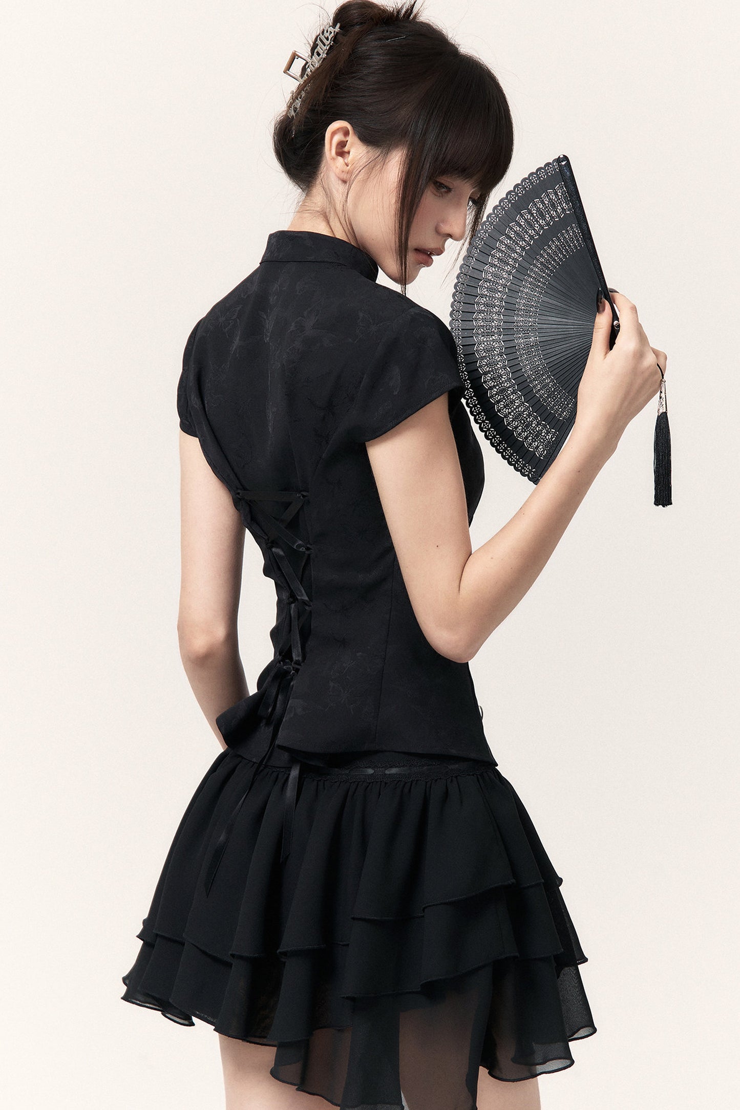 New Chinese Style Jacquard Top and Ruffle Skirt Set-Up