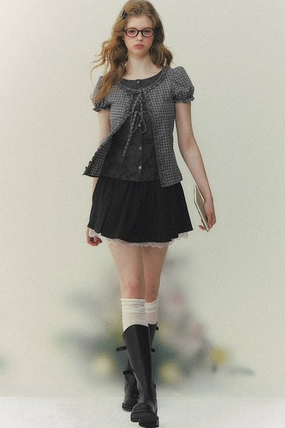 Preppy Summer Short-Sleeve Blouse