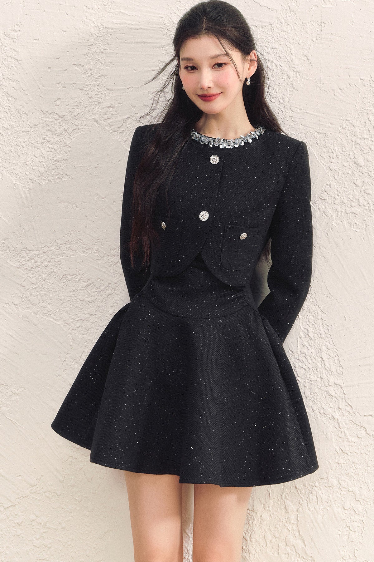 Sequined Jacket and Little Black Dress Set