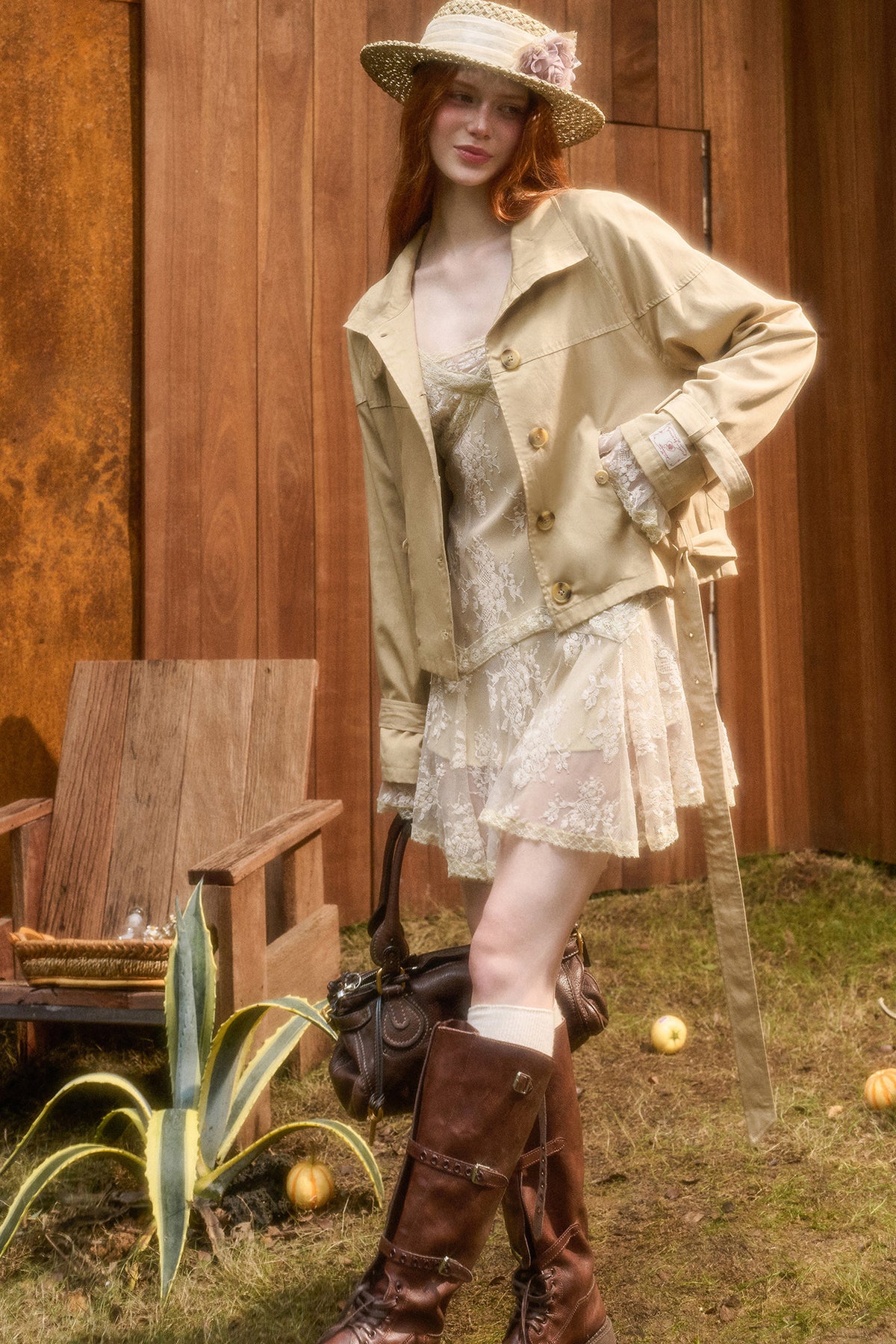 Skin Brown Short Trench Jacket