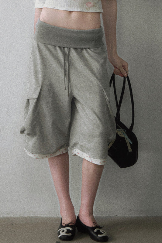 Gray Elastic Waist Cropped Pants