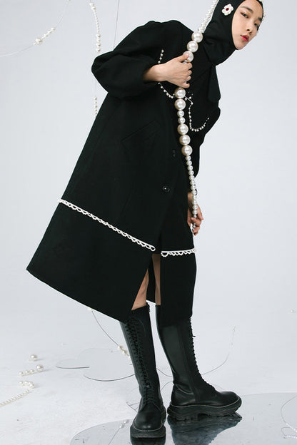 Black Pearl Lace Wool Coat