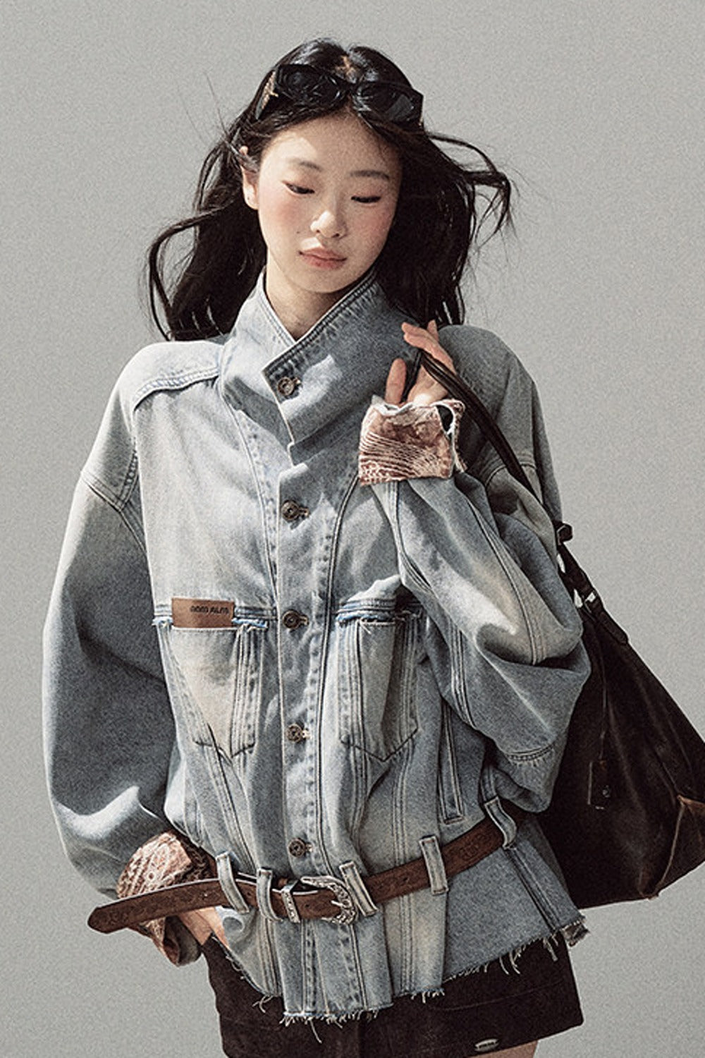 Klein Blue High Collar Denim Jacket
