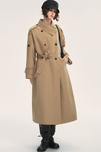 Long Double-Breasted Trench Coat