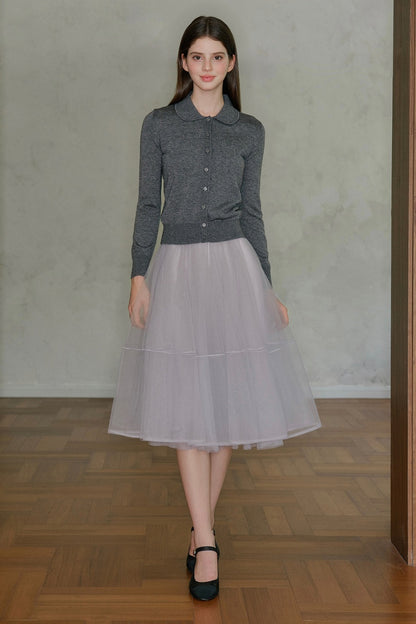 Long Sleeve Doll Collar Knitted Top