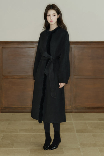 Rabbit Fur Placket Wool Coat