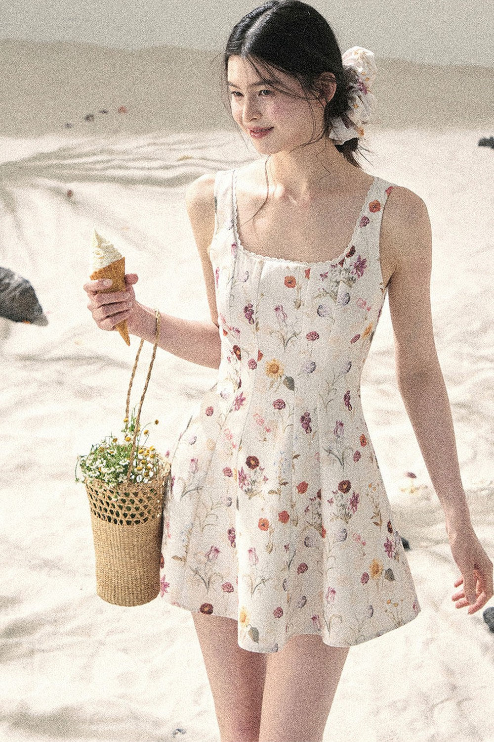 French Puff Lace Floral Dress