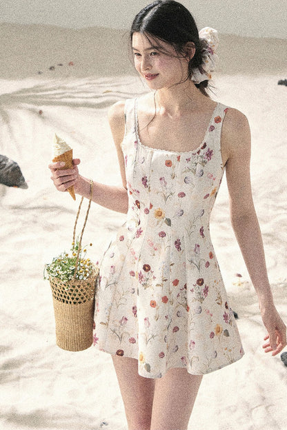 French Puff Lace Floral Dress