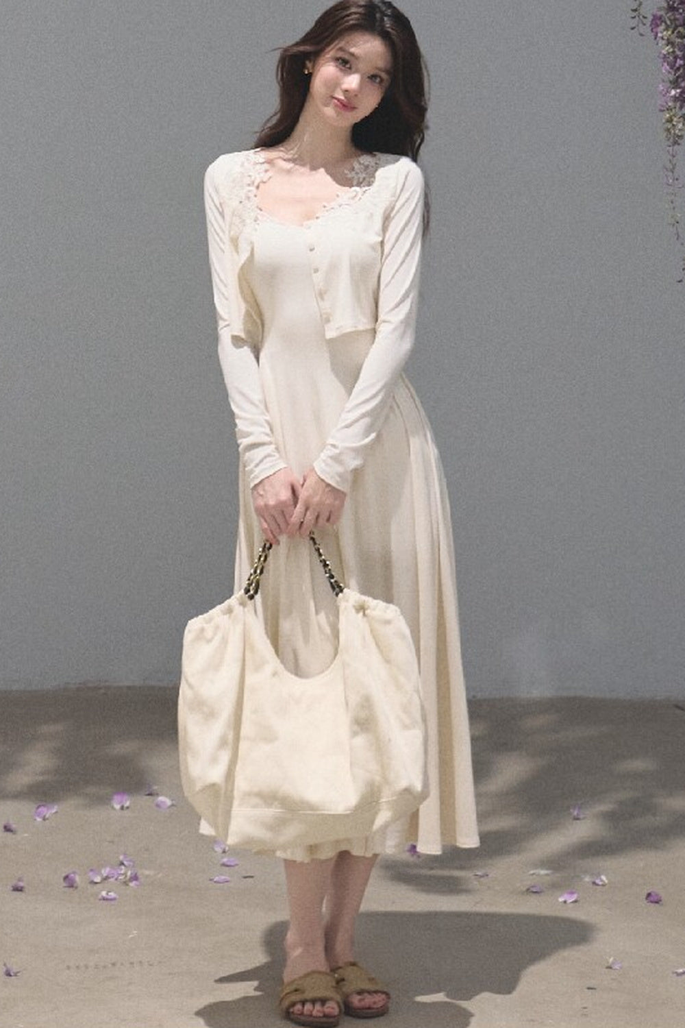 Lyocell Lace Cardigan and Suspender Dress Set