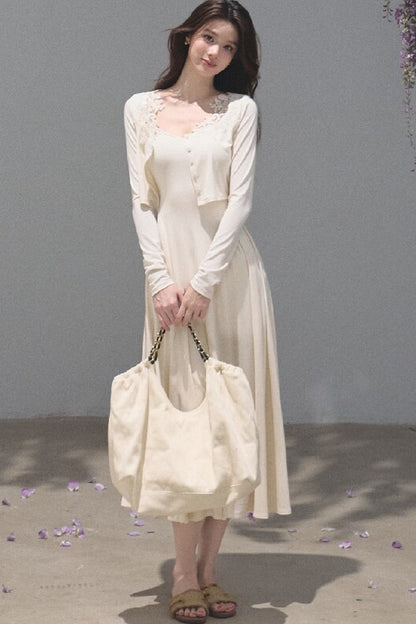 Lyocell Lace Cardigan and Suspender Dress Set