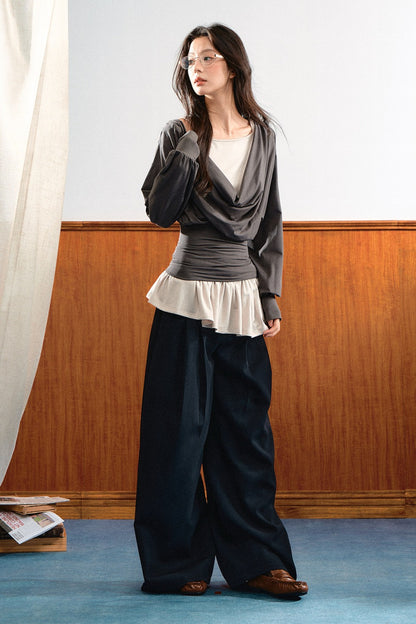 Draped Ruched Blouse and Inner Top Set-Up