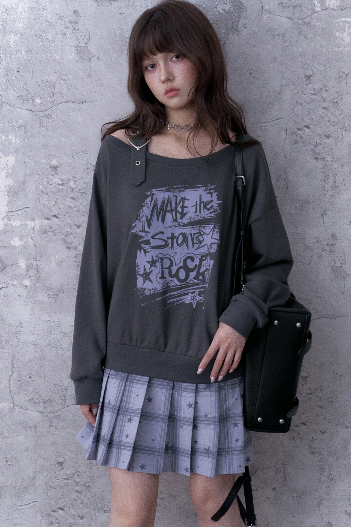 One-Shoulder Graffiti Sweatshirt Dress