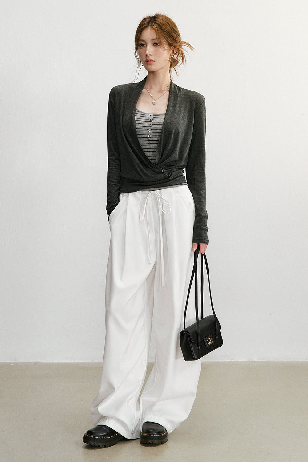 Cross V-Neck Knit Top and Camisole Set