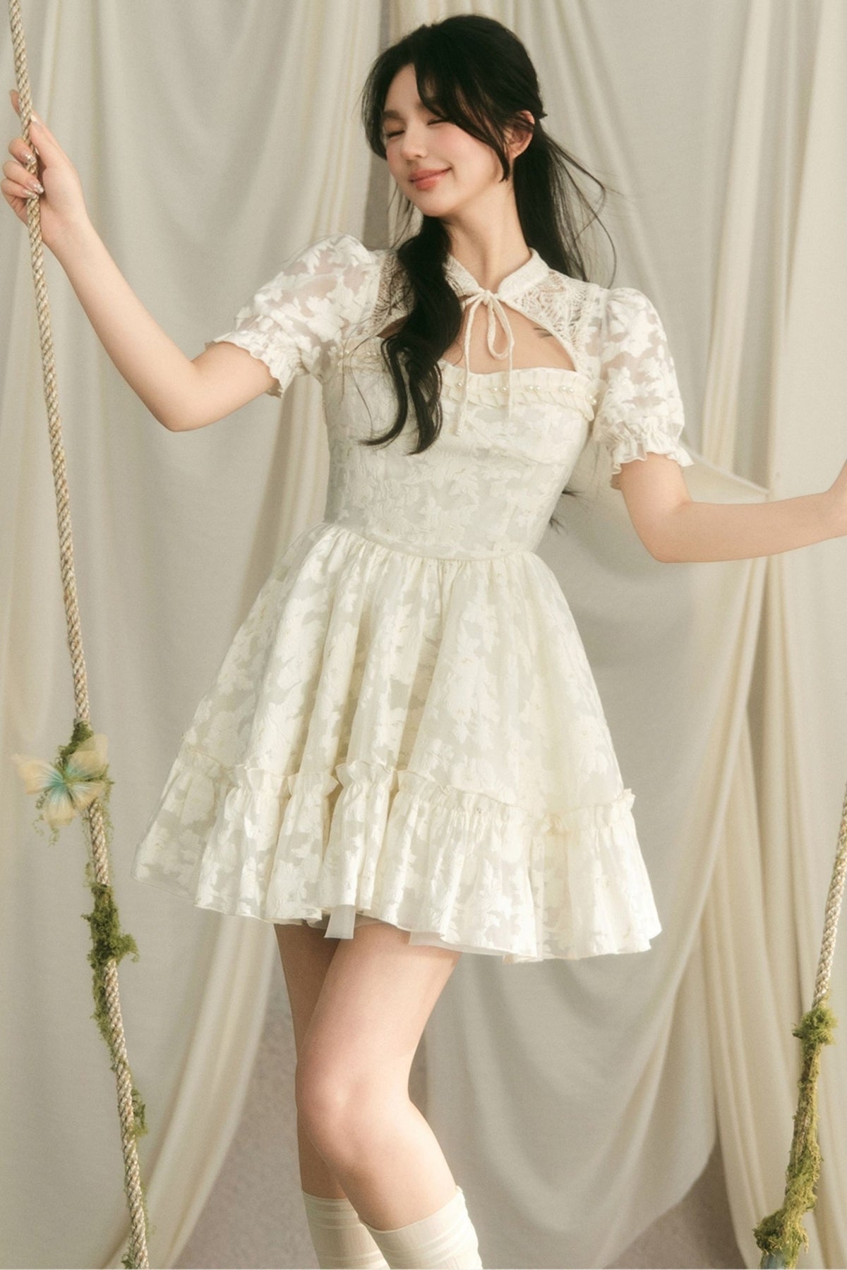 Chinese Style Princess Puff Sleeve Dress