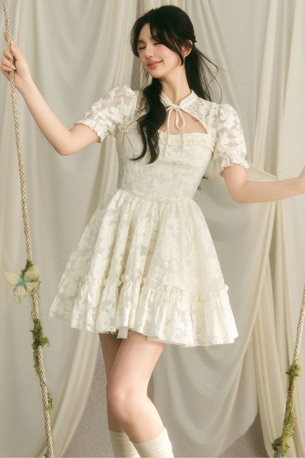 Chinese Style Princess Puff Sleeve Dress