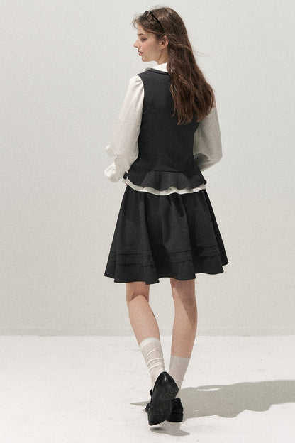 Retro Lace Hem Vest and Skirt Set-Up