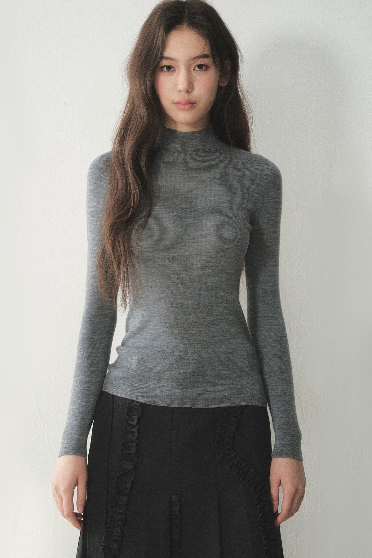 100% Wool Half-Turtleneck Knit Top