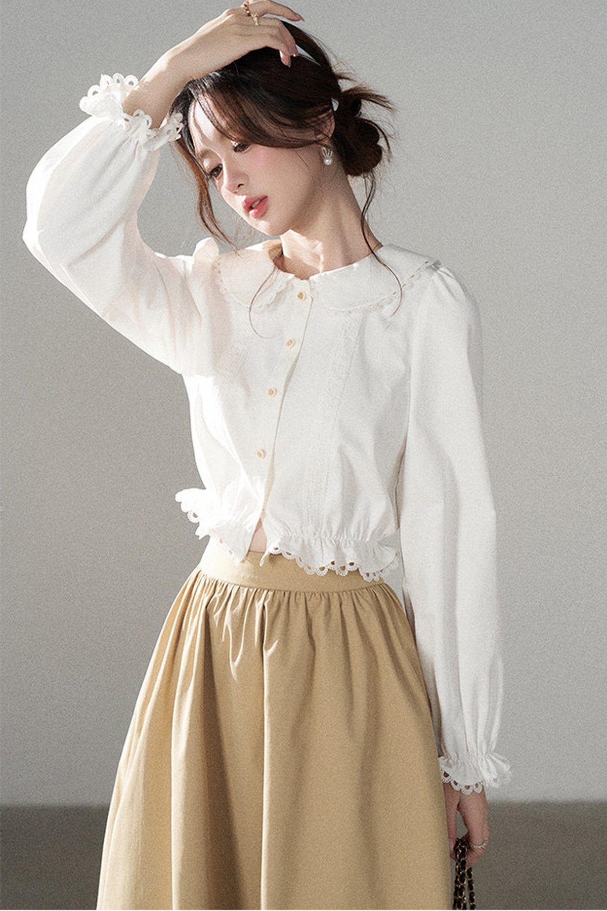 Collar Lantern Sleeve Blouse