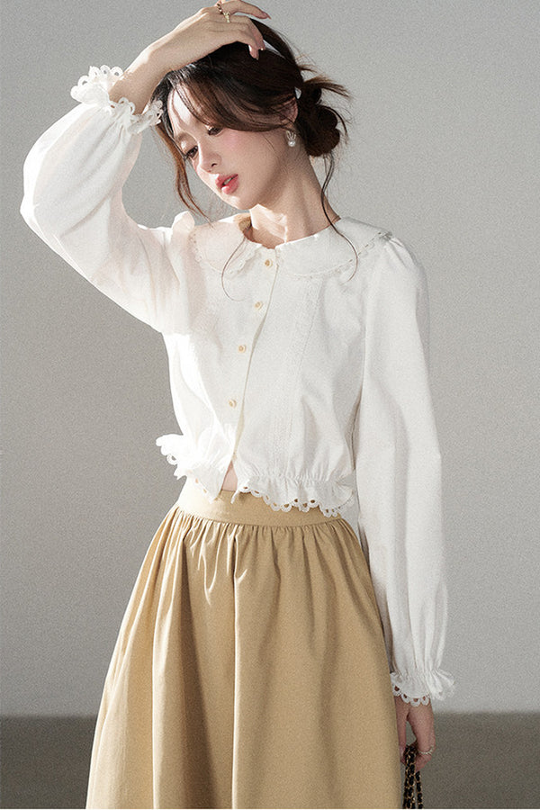 Collar Lantern Sleeve Blouse