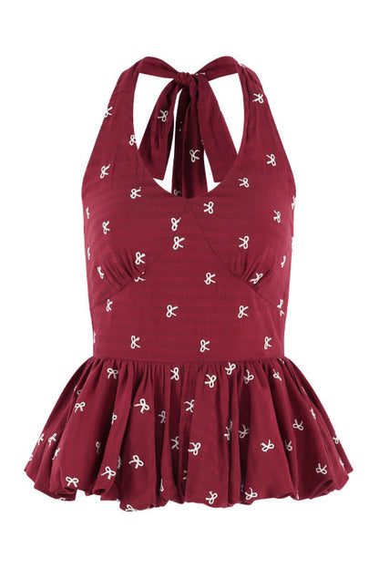 Red Halter Peplum Top