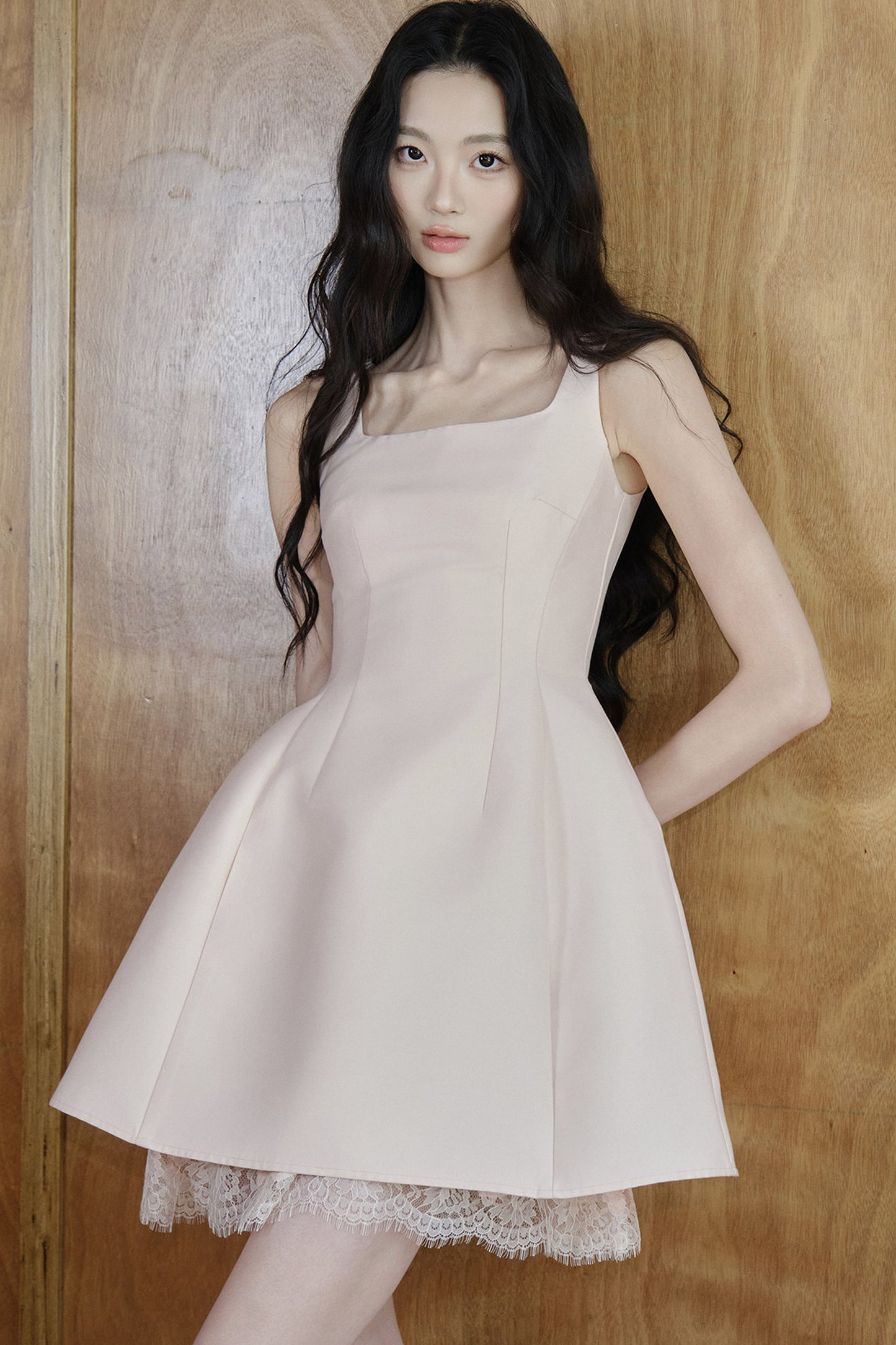 Square-Neck Lace Patchwork Dress