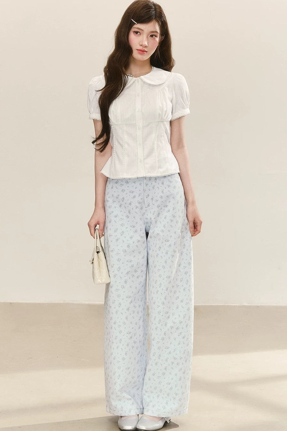 Pantalon Large Bleu Preppy