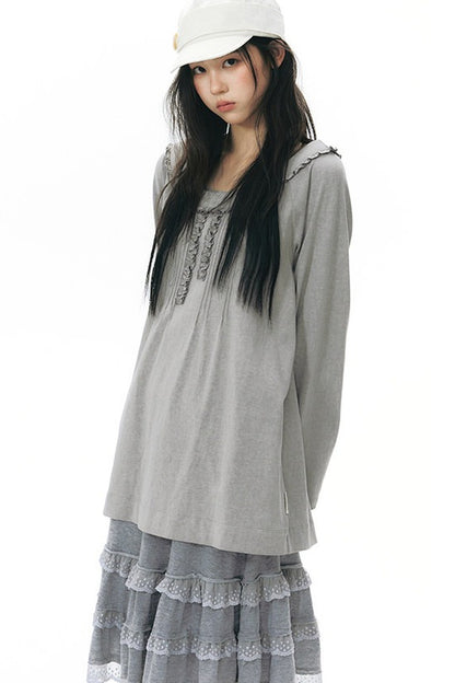 Front Chest Tuck Webbing Raglan Knit T-Shirt
