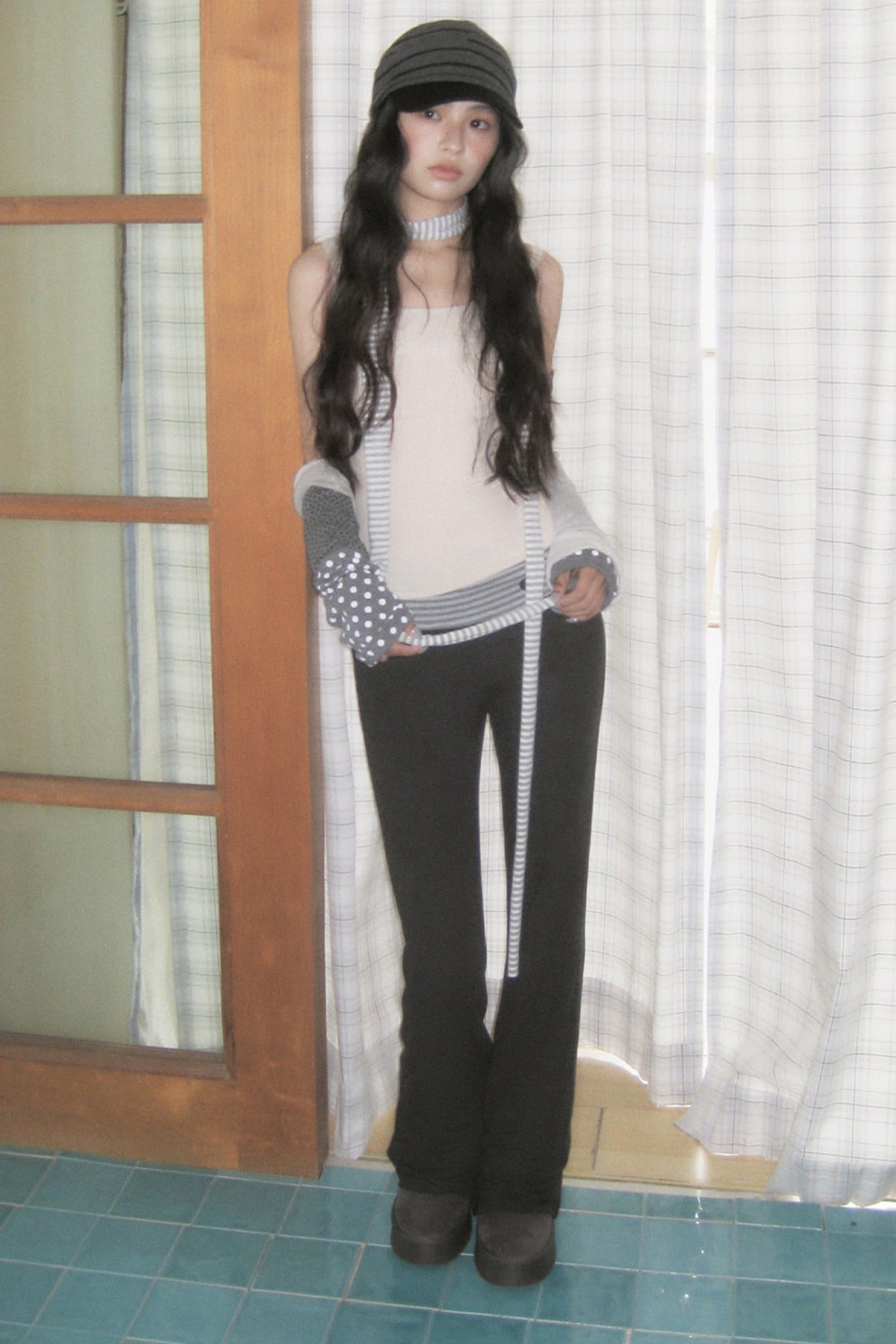 Halter Lace Camisole and Dark Pants Set-Up