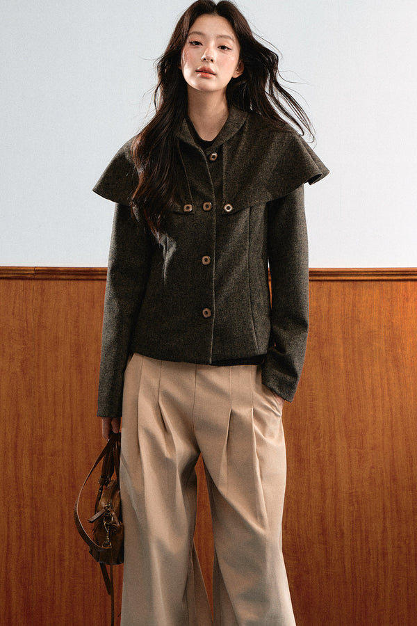 Detachable Cape Wool Coat
