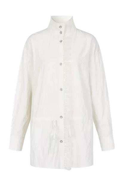 Oversized Crinkled Lace Drawstring Shirt