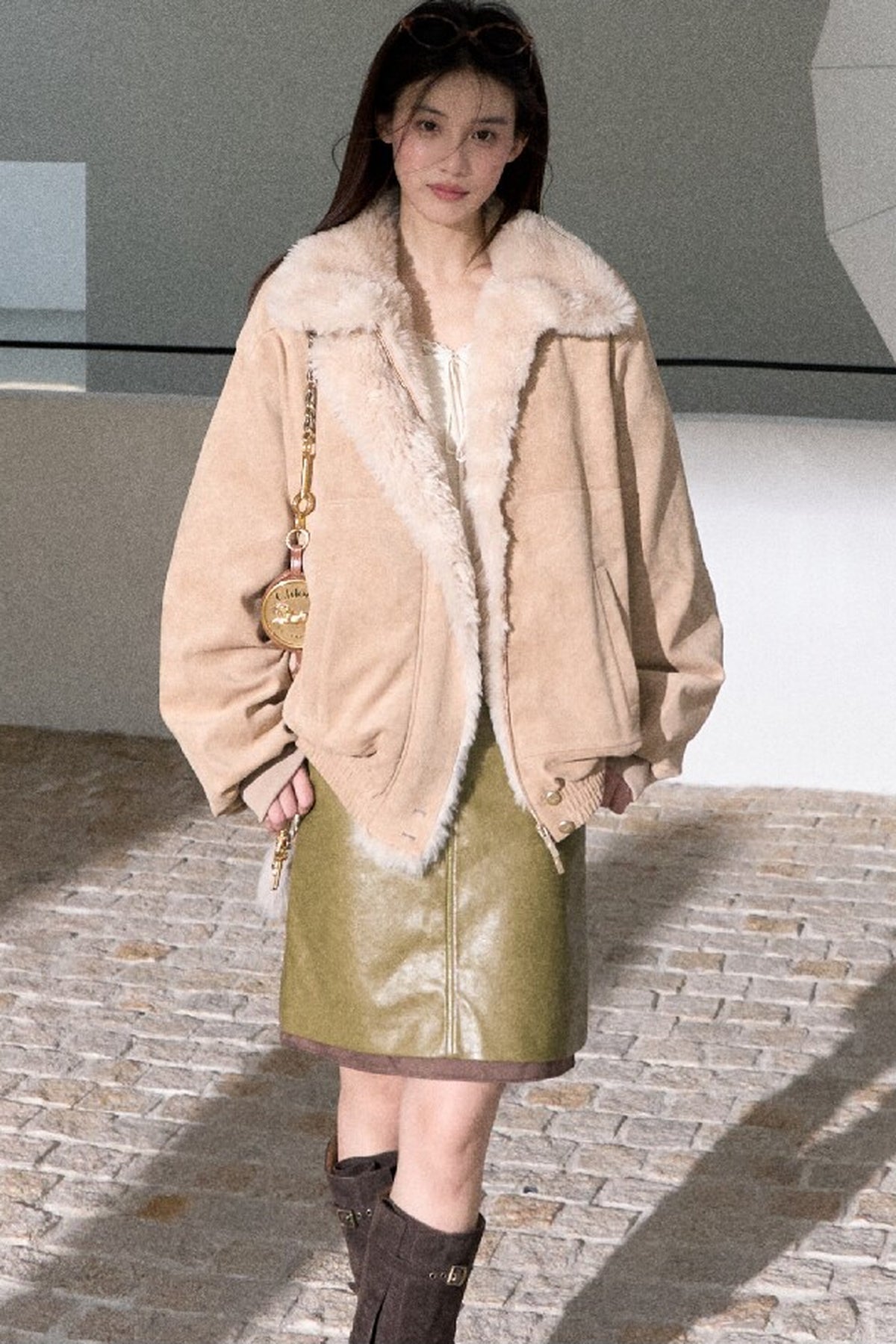 Fern Green Leather Straight Skirt