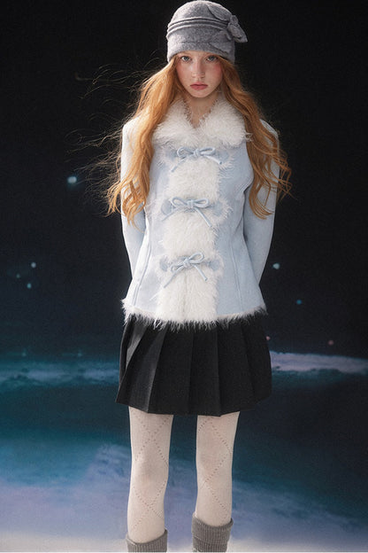 Bowknot Faux Fur Padded Coat