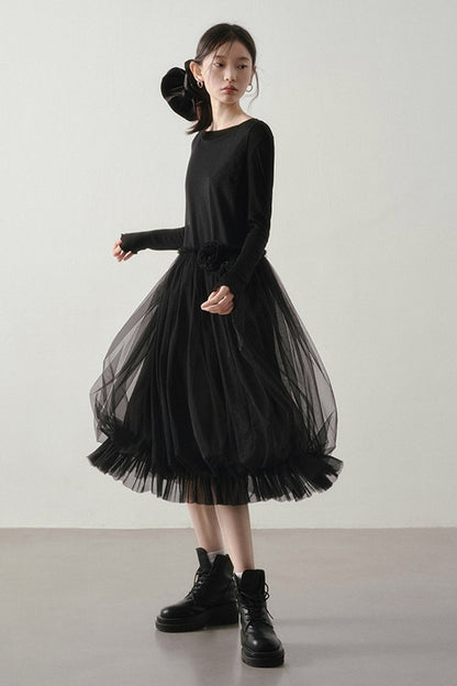 Multi-Layered Mesh Ruffle Tank Dress