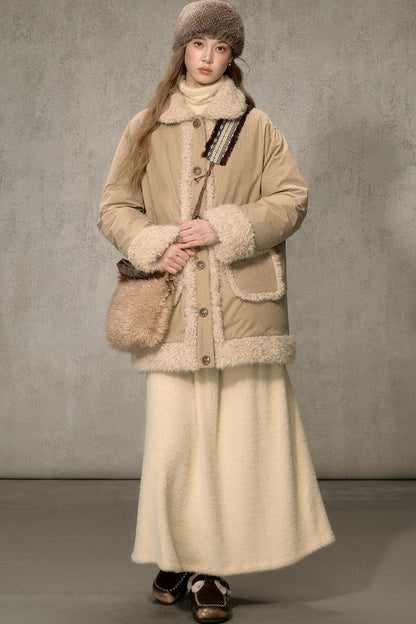 Long Plush Collar Down Jacket